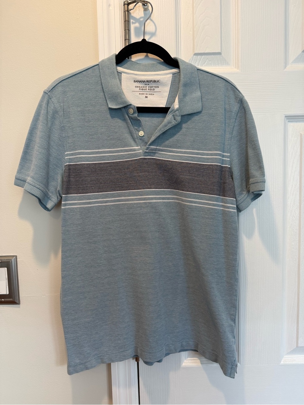 Banana Republic Light Blue Polo with Navy Stripe